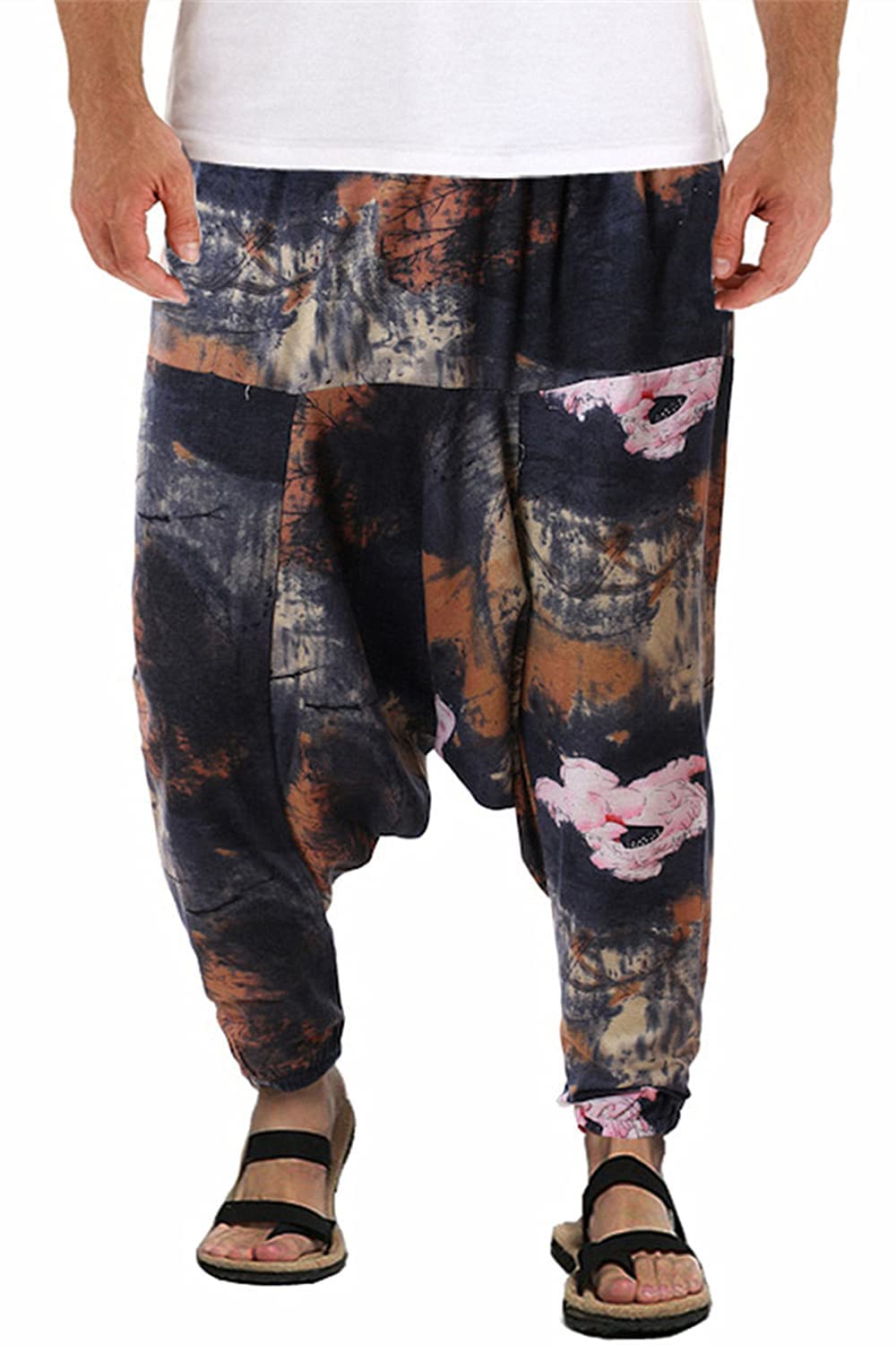 perdontoo Hombre Harem Cómoda Cintura Elástica Casuales Moda Yoga Hippies Pantalones