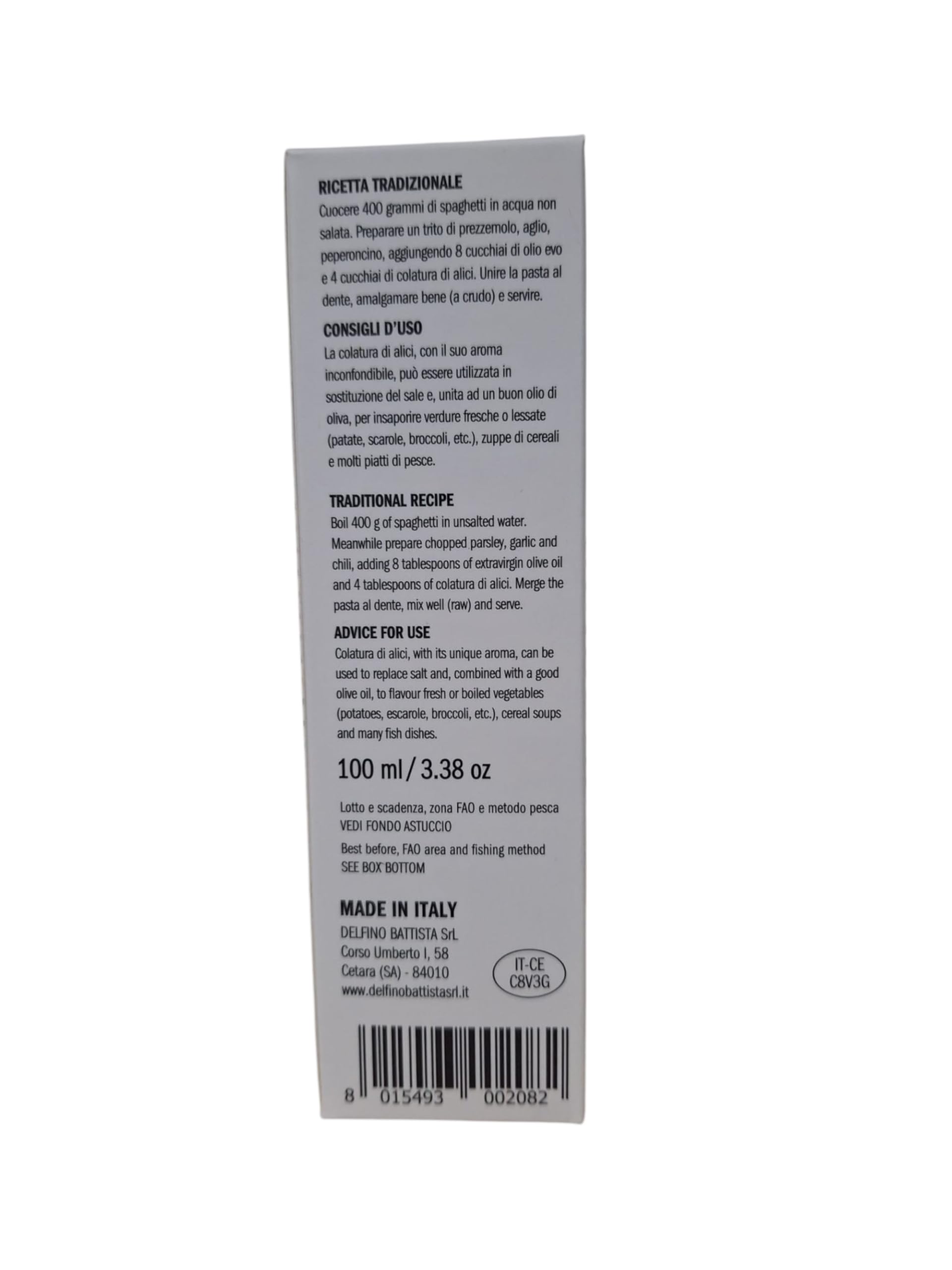 Italian Gourmet Delfino Battista Colatura di Alici, Italienische Sardellensauce aus Cetara, 3x100 ml