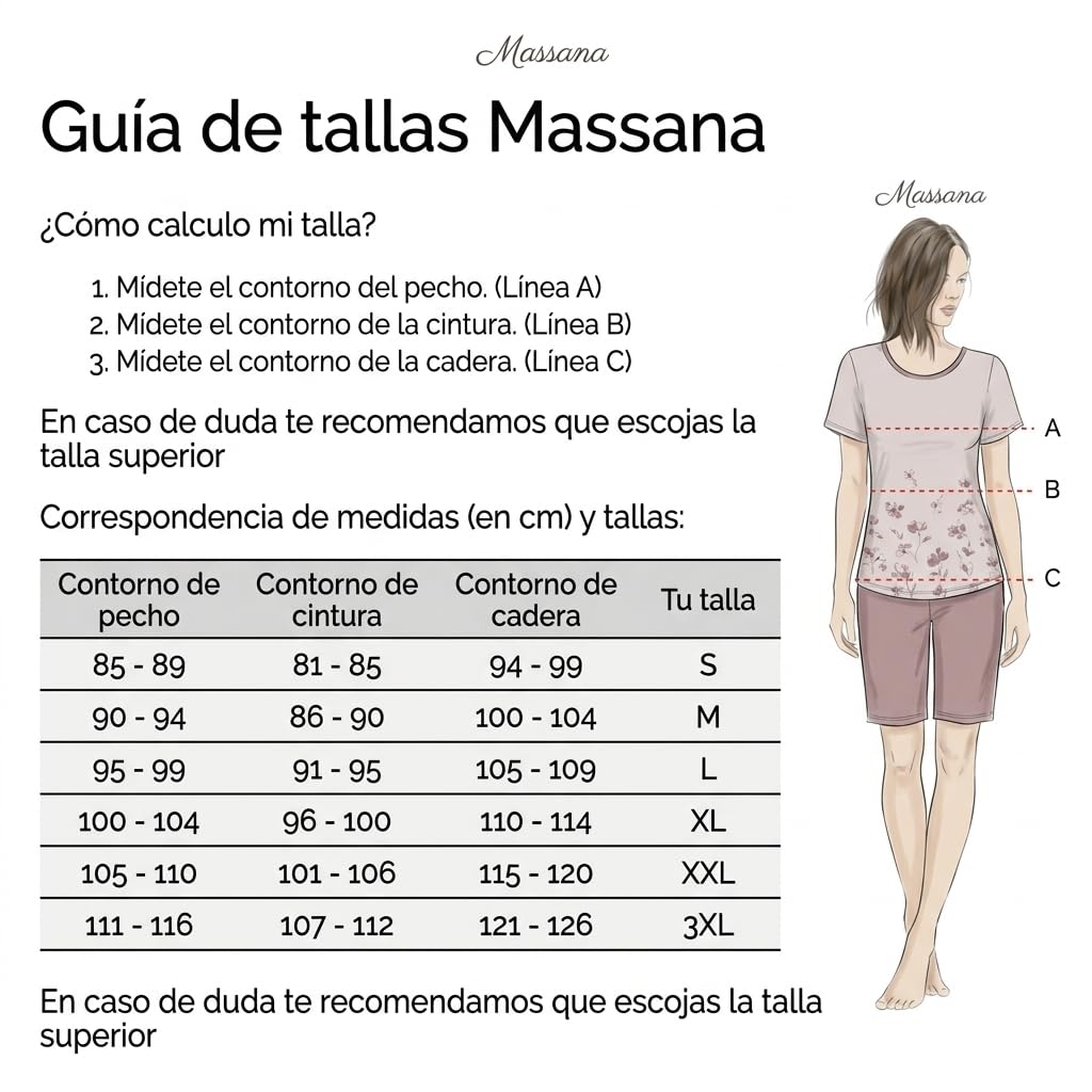 MASSANA Pijama de Mujer P261220, Manga Corta y Pantalón Pirata, Estampado Corazones y Flores, Algodón, Verano
