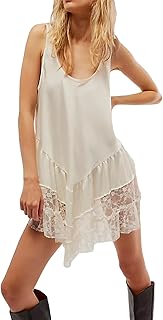 Passec Women's Lace Flowy Mini Dress Y2k Sleevelss Backless Slip Dress Drop Waist Short Tunic Dress Lingerie Nightgown