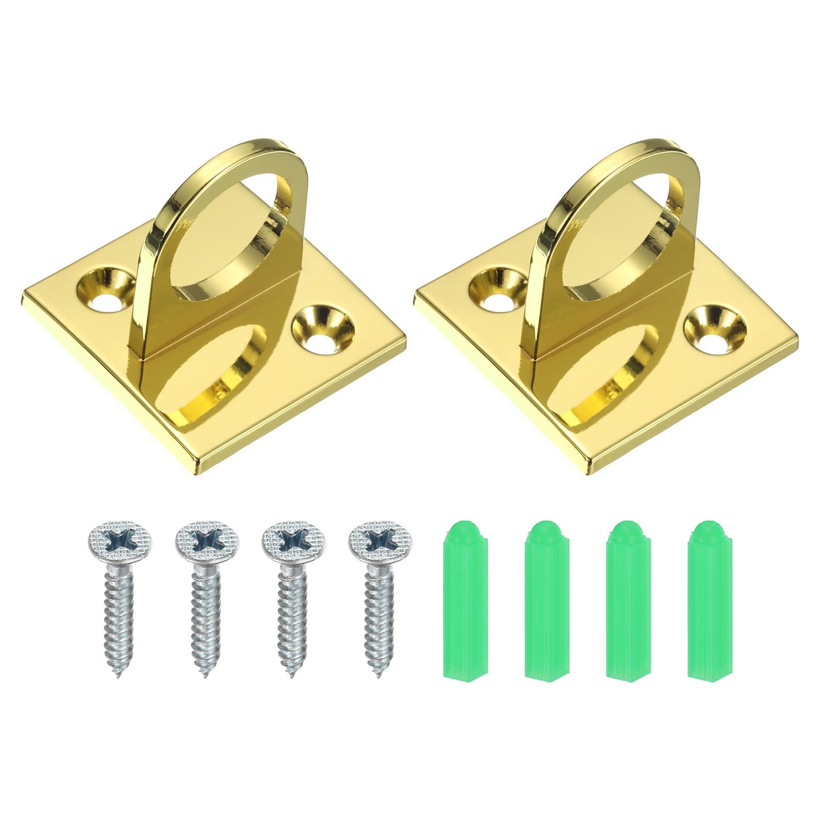 PATIKIL Piastra Occhiello a U, 2 Pezzi Gancio a Soffitto in Metallo con Viti Tubi di Espansione Ring Hardware per Appendere Corde in Barriera di Coda, Dorato