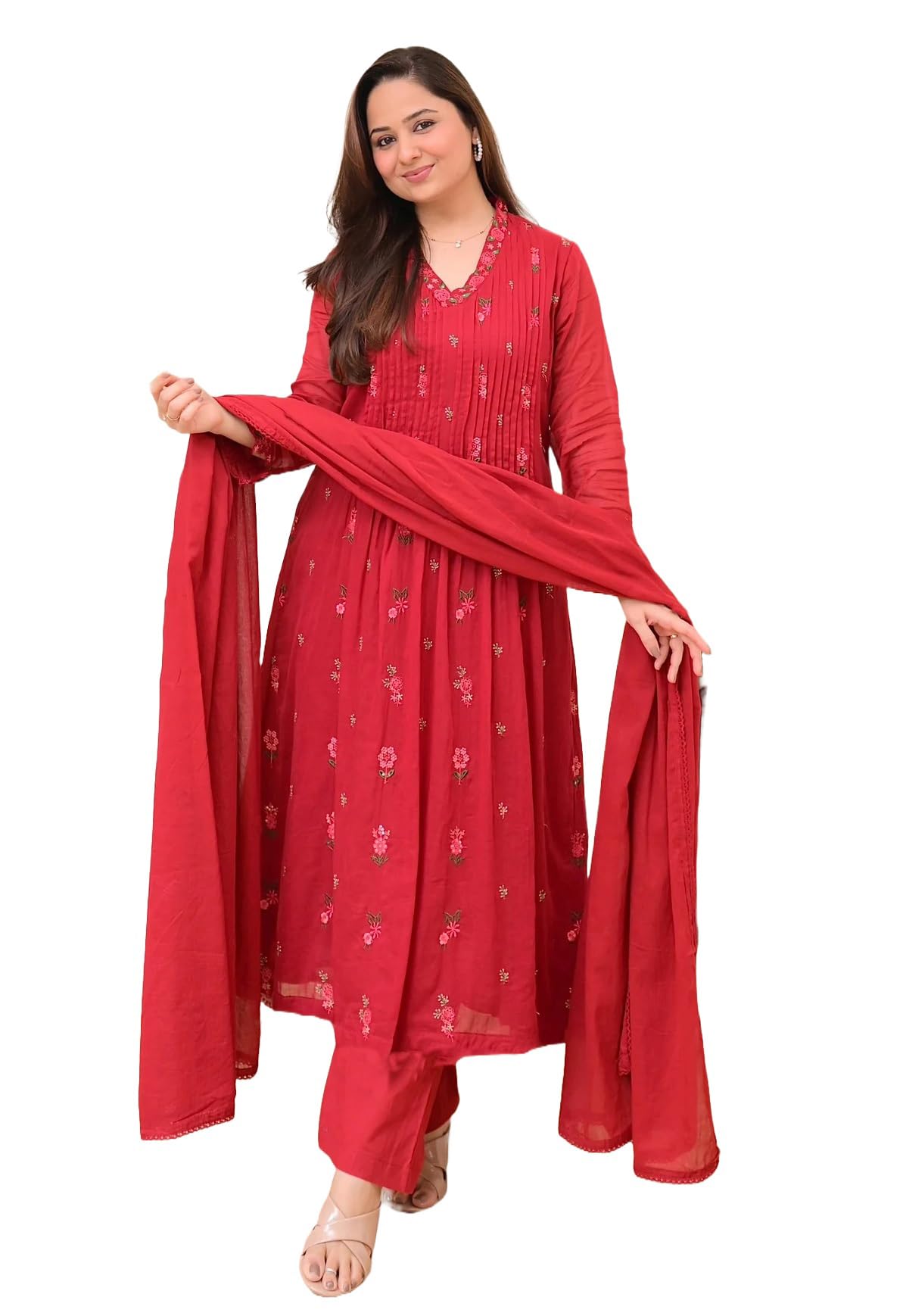 klosia Women Embroidery Solid Anarkali Kurta and Pant Set with Dupatta-picture-40