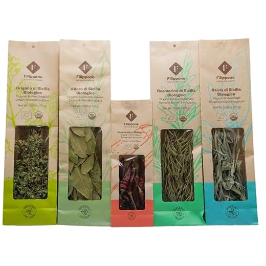 Set Spezie da Cucina Italiana Assortite a rametti: Origano, Alloro, Rosmarino, Salvia, Peperoncino | Az. Agr. Filippone, Sicilia | 5 Buste da 25g