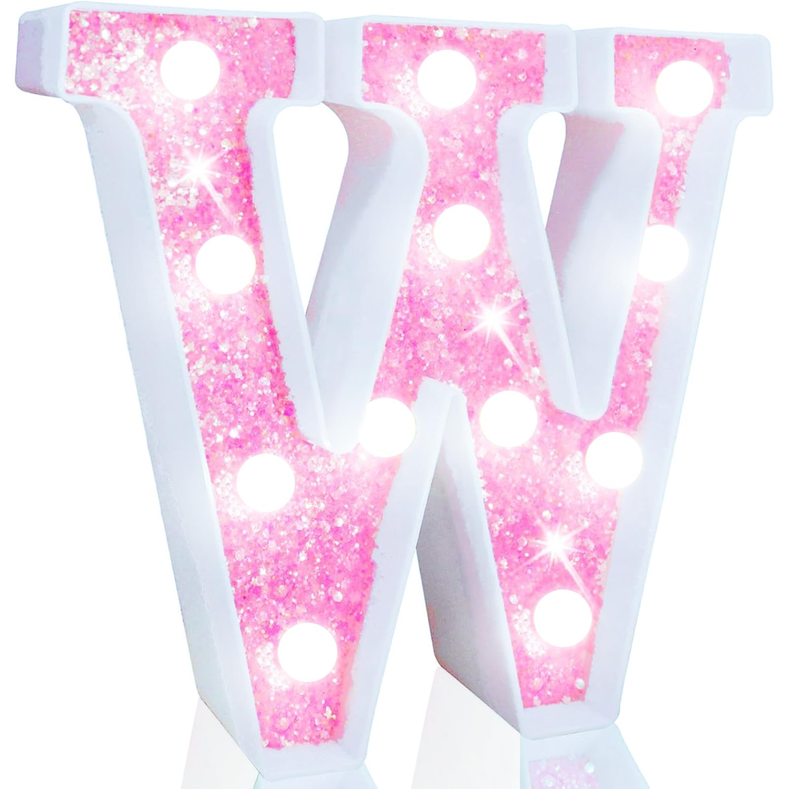 Pooqla LED Marquee Letter Lights, Light Up Letters Glitter Letter Sign Girls Gift, Battery Powered Night Light Pink Birthday Party Room Wedding Christmas Girls Bedroom Dorm Decoration, Cool White W
