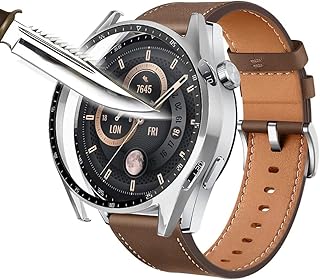 جراب فضي مع واقي شاشة حماية زجاجية من ام اس نحيف بصلابة 9H لوقاية كاملة مناسب لساعة هواوي الذكية GT3 بحجم 46 ملم مقياس تيمبرد جلاس