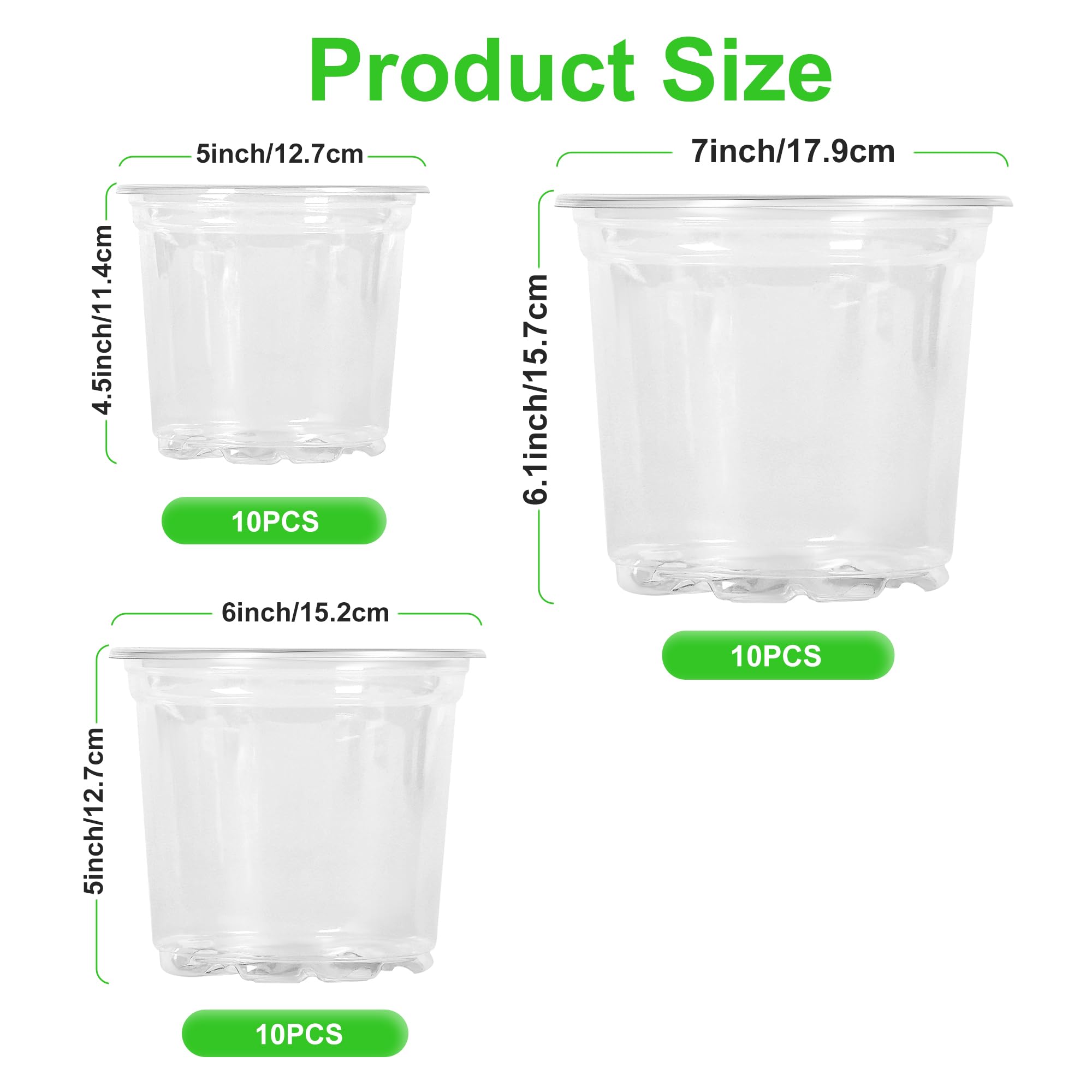 JERIA 30 Pack 5/6/7 Inch Clear Nursery Pots with Drainage Holes, Clear Plant Pot for Planting, Transparent Plastic Plant Pots,Durable Seed Starting Pot for Succulents