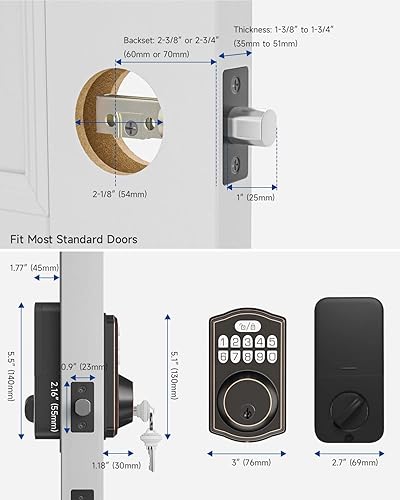 Miniatura 6 de Cerradura electrónica para puerta delantera, cerradura electrónica de puerta de entrada sin llave, doble cilindro, 20 códigos de usuario, bloqueo