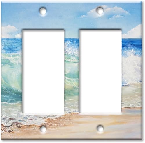 Miniatura 24 de Art Plates - Placa decorativa de pared metálica dúplex eléctrica - Cubierta de salida de 1 banda - Pintura de playa (fabricada en EE. UU.)