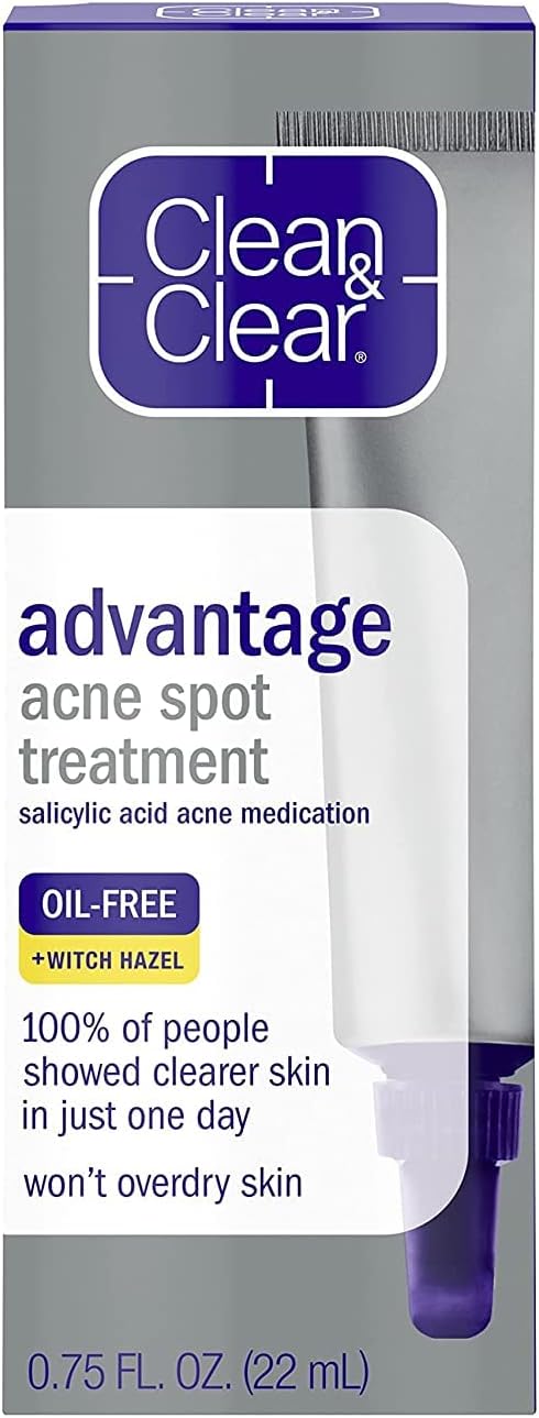 Clean & Clear Advantage Acne Spot Treatment, Oil Free Acne Treatment with Salicylic Acid, Witch Hazel, and BHA, Gel Pimple Cream for Adults and Teens, Witch Hazel & Salicylic Acid Medication,.75 oz (Pack of 3)