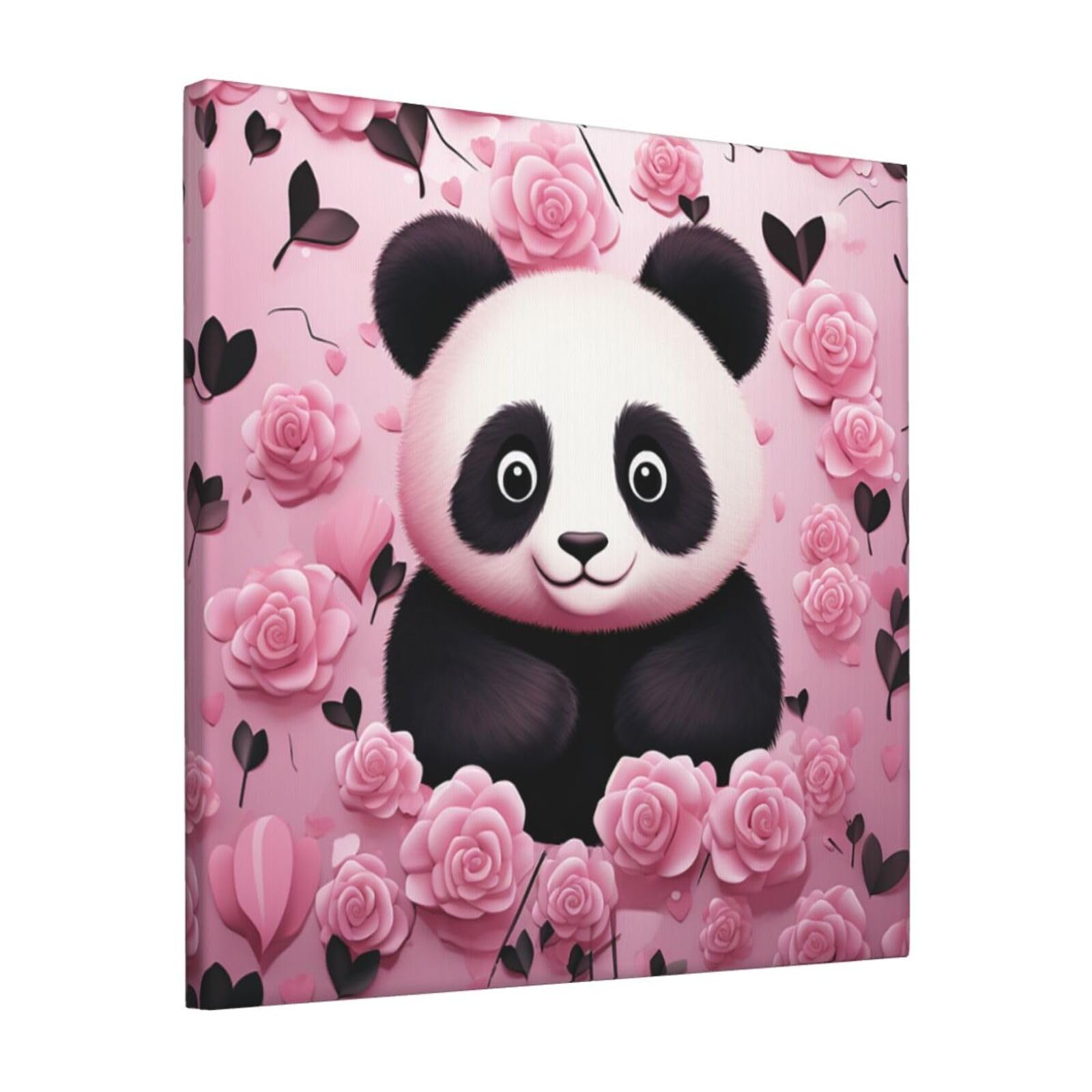 FodPand Pink panda pattern Canvas Wall Art for Living Room Wall Decor 12"x12" Modern Artwork Painting Pictures Hanging Canvas Prints Aesthetic Wall Art for Bedroom Bathroom Office Wallart Decor
