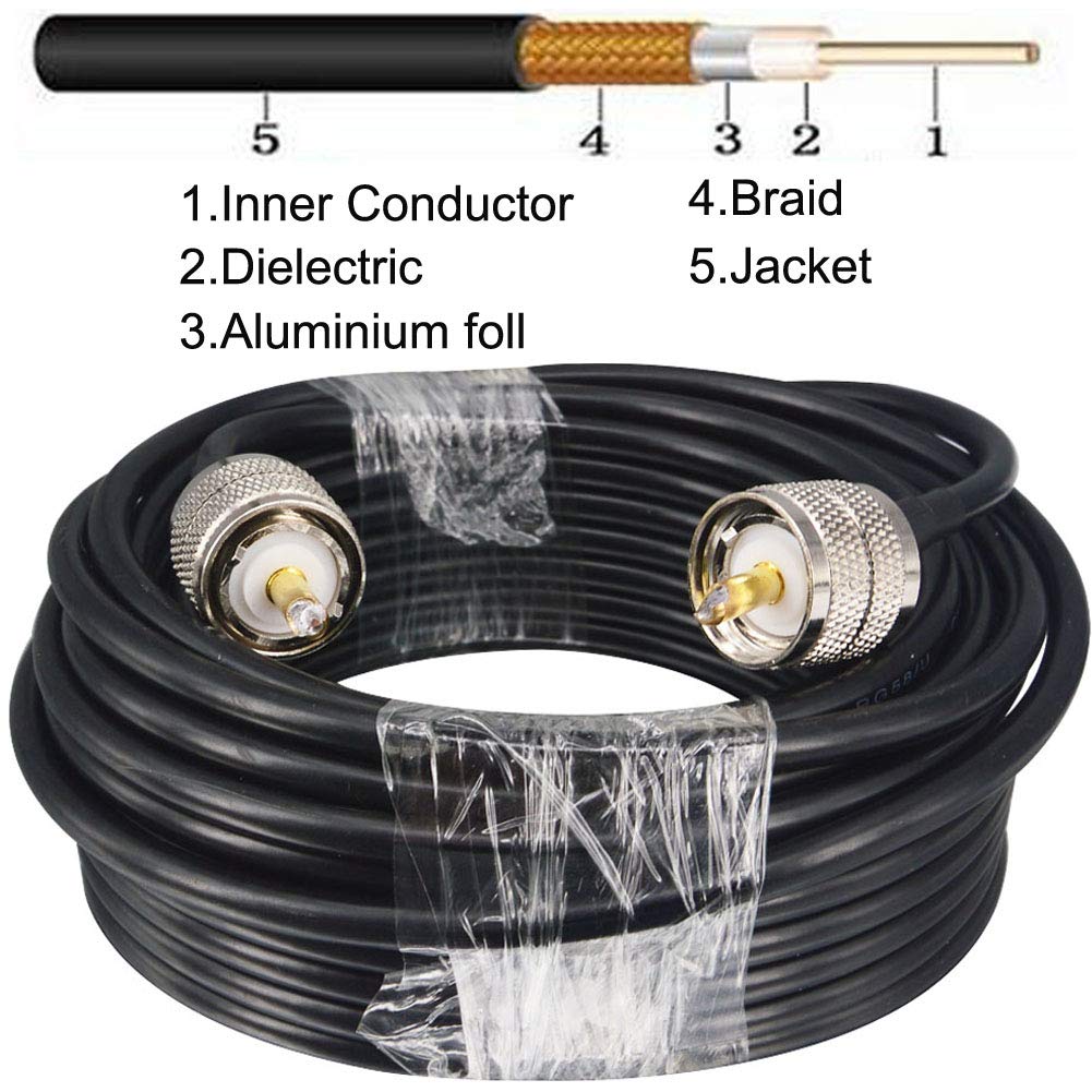 Conector PL-259 UHF Macho de pérdida Ultra Baja de 10M a Conector PL-259 Macho UHF, Cable coaxial de Cobre Puro RG58 / U para Radio Ham y CB, analizador de Antena, Carga simulada