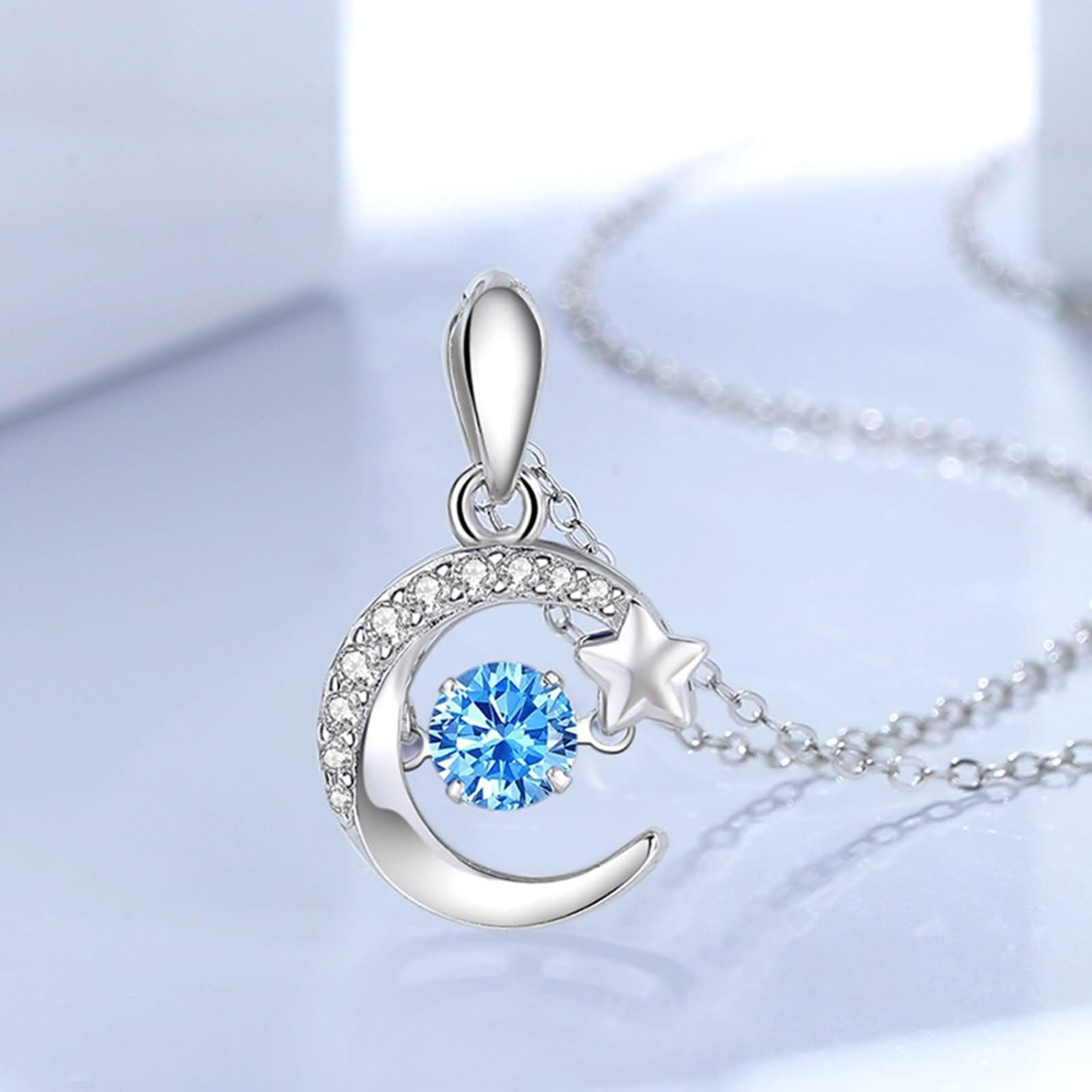 Donna Collana Catena Oro Rosa 9K / 14K / 18K 750, Luna e Stella con Moissanite, Donna Collana Fidanzati Oro Rosa