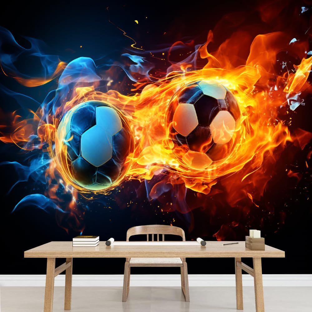 Calcio Poster Fotografico 3D Carta Da Parati Fiamma Rossa Murale Decorazione Adesivi Per Cameretta Adolescenti Camera Da Letto Soggiorno Adesivi Murali