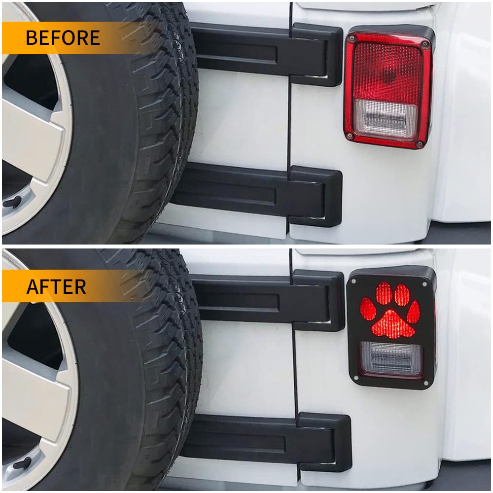 Housse de feu arrière Compatible avec Jeep Wrangler JK/JKU 2007-2018, en Alliage d'aluminium avec Protection décorative en Forme de Patte de Chien, Accessoires extérieurs (1 Paire)