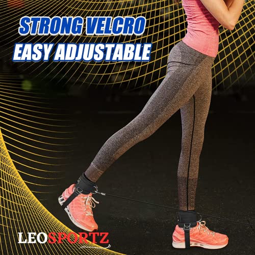 Image of Leosportz�? Ankle Strap for Gym Cable Machine (Pair)- Heavy D Ring Padded Ankle Band Gym Workout with Extra Straps | Cuff Attachment for Kickbacks Leg Extensions Glutes Exercises (Extra Straps Black)