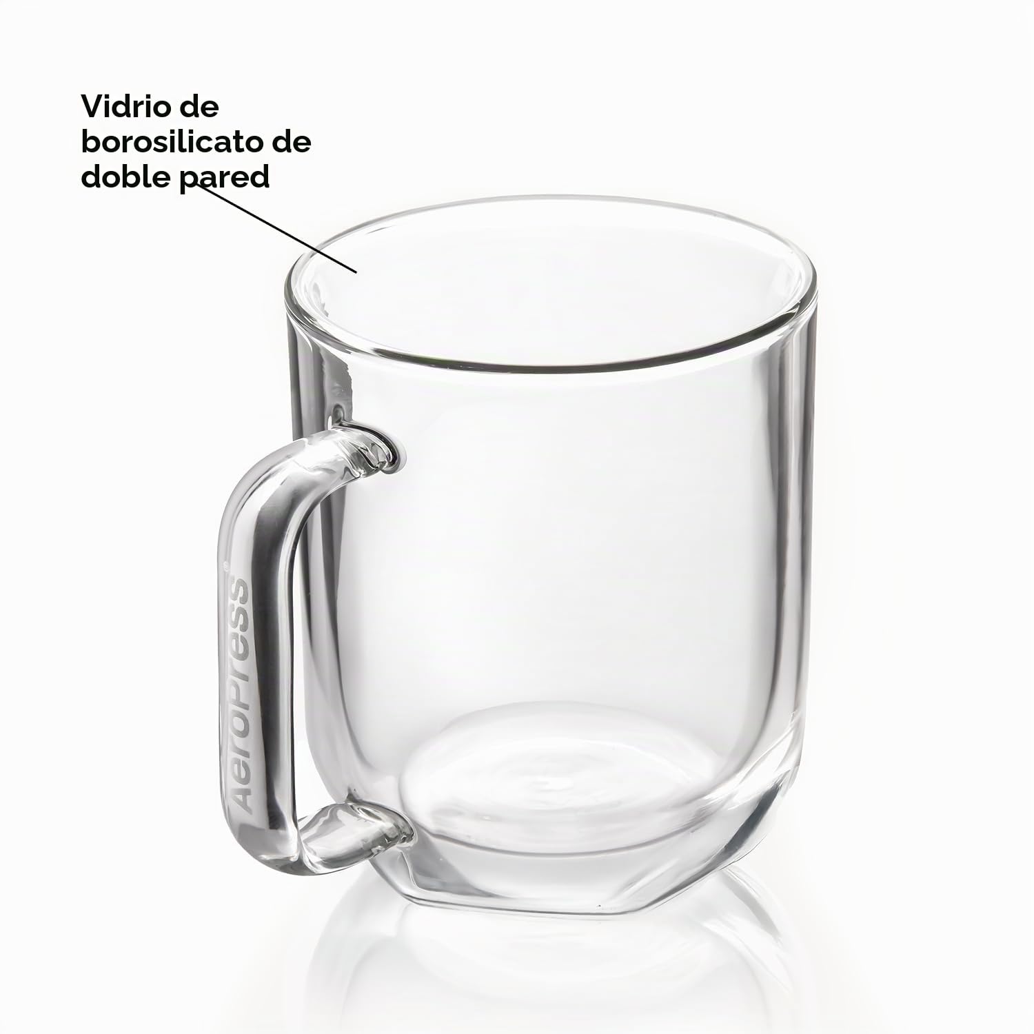 AeroPress Tazas de Café de Vidrio de Doble Pared – Cristalinas con Asa, Base Ancha, Vidrio Grueso – diseñadas para cafeteras estándar – 355 ml, Juego de 2