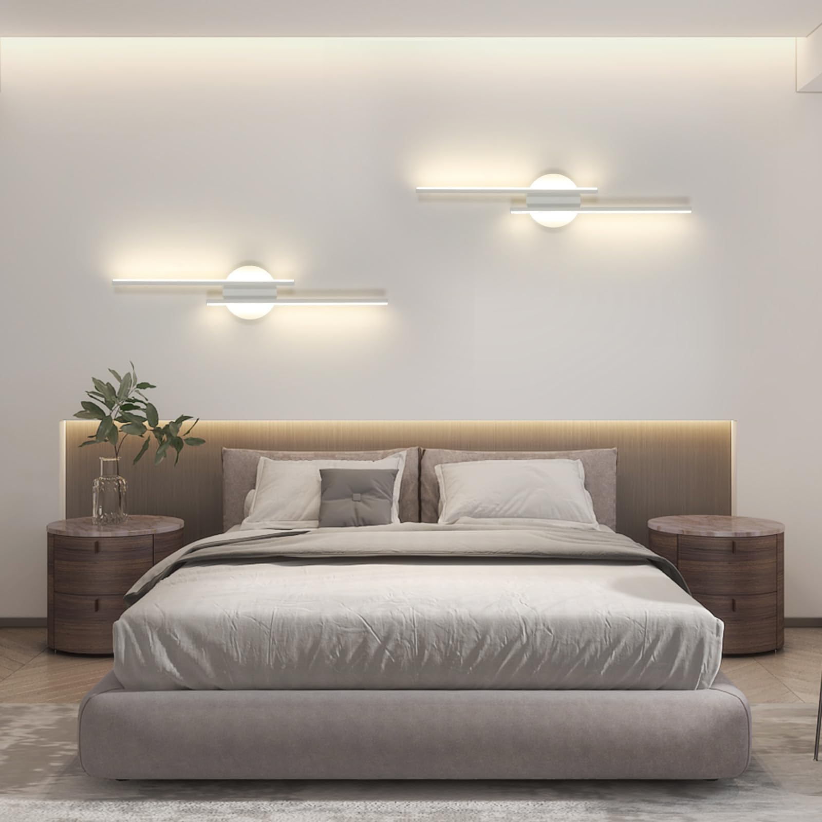 Mckalen Applique da Parete Interno LED, 24W Lampada da Parete Bianca Moderna 2700LM, Lampada a Muro Camera da Letto Luce Neutra 4500K per Bagno Soggiorno Scale Corridoio, 60CM