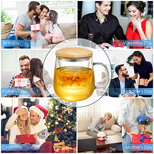 Lezero Glass Tea Infuser Cups With Strainer And Lid, 15 Ounce Heat Resistance Borosilicate Glass Teacups For Blooming Tea & Loose Leaf Tea, Lead-Free, Microwave & Dishwasher Safe - For Tea Lovers #TOP6