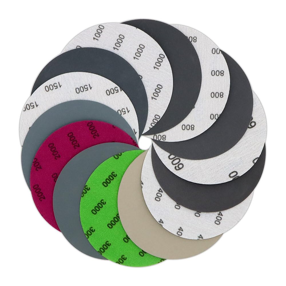 70 Discos de Lija de 5 Pulgadas, Papel de Lija con Velcro húmedo y seco de 125 mm, Surtido de Granos 400 a 3000 para el Acabado y Pulido de automóviles, 125 mm, 70 Unidad