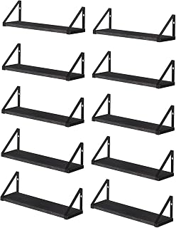 Wallniture Ponza 17'' x 4.5'' Floating Wall Shelf Bathroom, Small Wood Book Shelves for Wall Storage, Wall Mounted Shelf, Dining Room, Bedroom, Living Room, Office & Kitchen Organization, Black, 10pcs