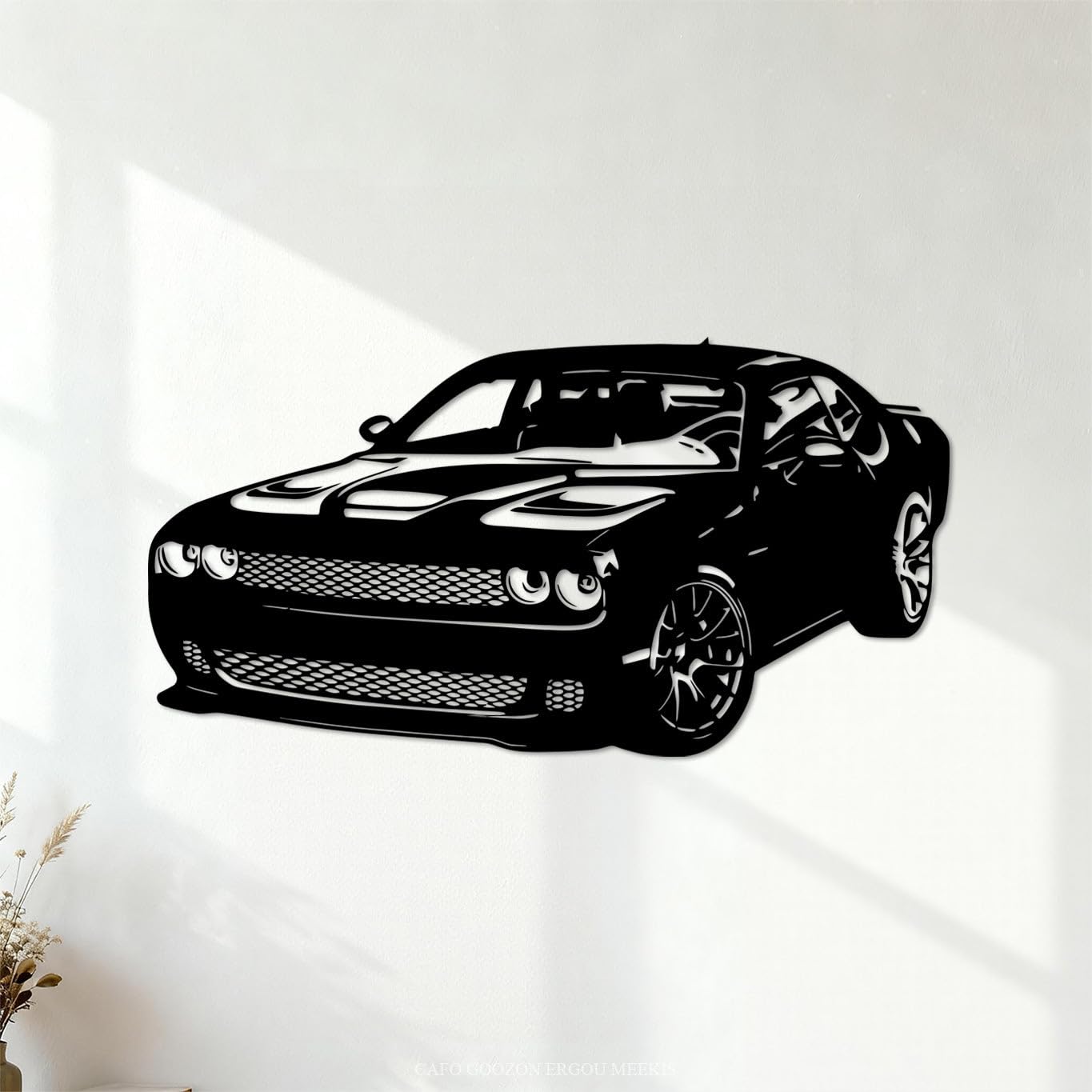 Ergou -R9890 Hellcat Supercharged Sports Car Game Room Fine Carving Decals Wall Beautification 34X65cm Black