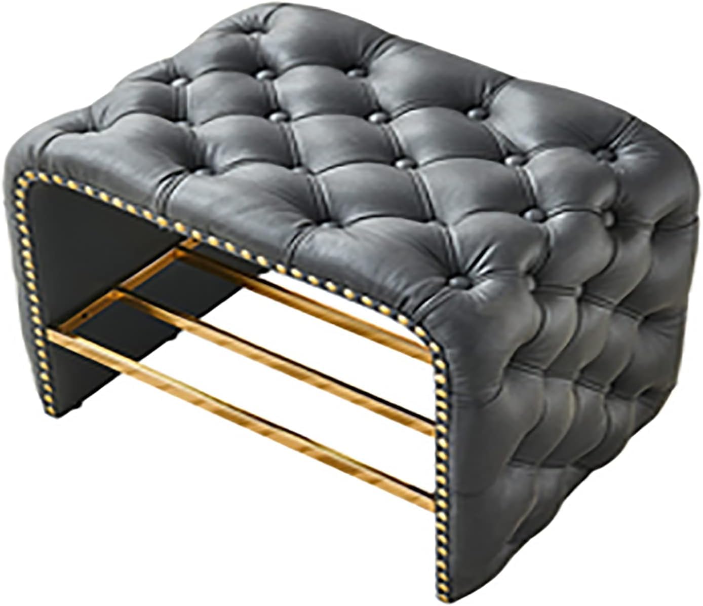 Banc rembourré gris foncé pour optimiser le rangement des chaussures