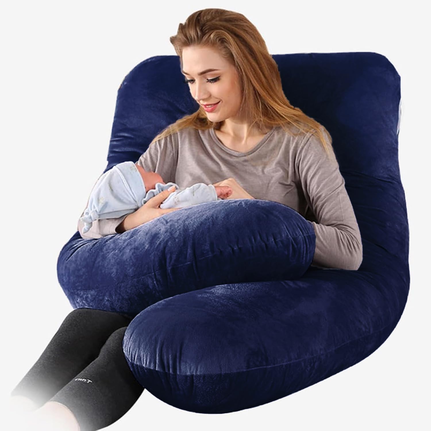 Cuscino per gravidanza, cuscino per dormire sul lato, 140 x 80 cm a forma di U con fodera rimovibile, cuscino per il corpo, blu