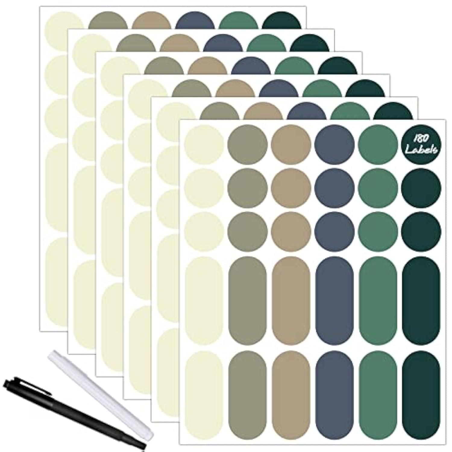 Nardo Visgo 180pcs Removable Write-on Food Label Stickers with 2 Markers, Waterproof Kitchen Labels Round Colored Chalkboard Stickers for Food Storage