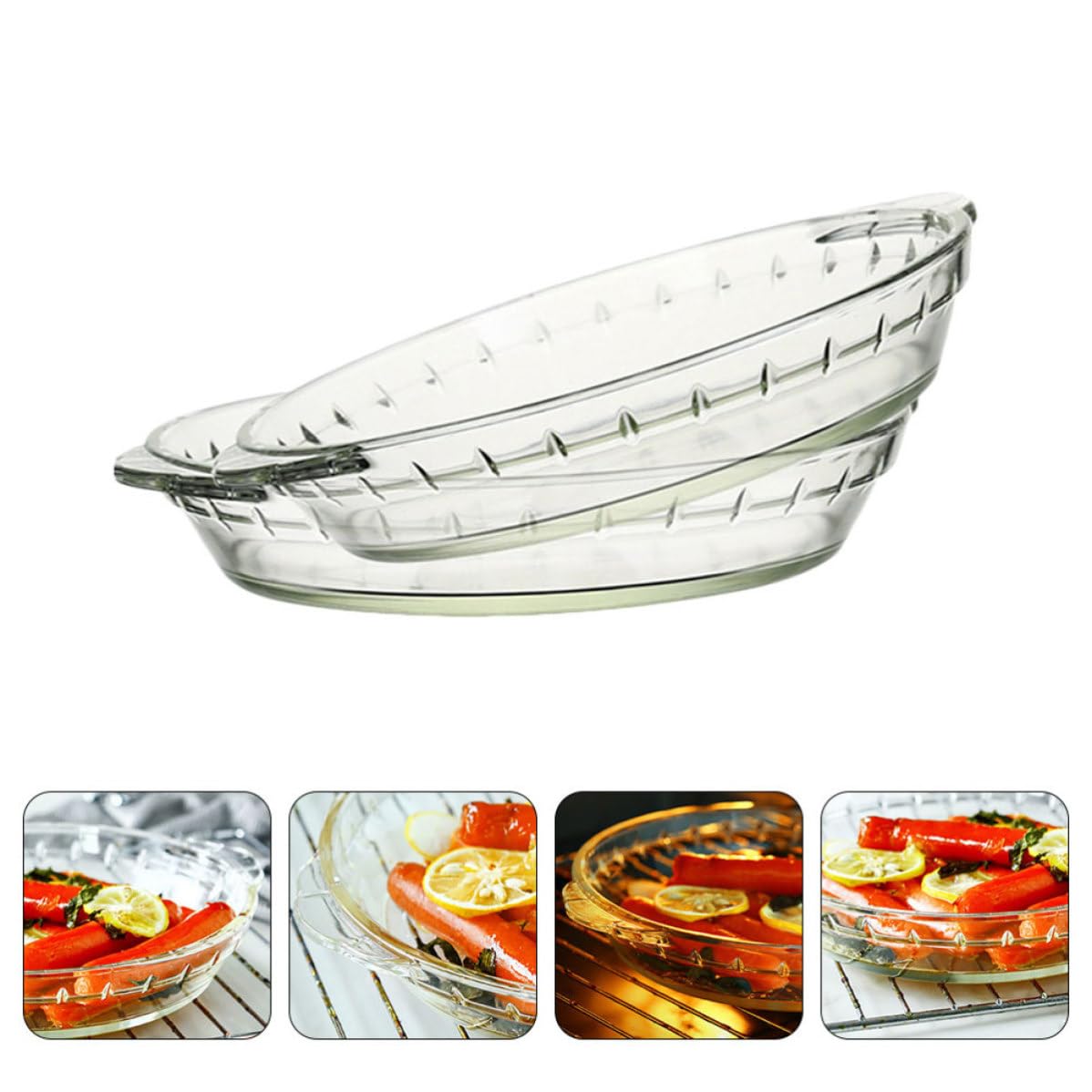 WOONEKY 2 Stück Glas Backform Mikrowellengeeignet 1030ml und 1330 Ml | Hitzebeständig, Spülmaschinengeeignet, Transparente Servierplatten für Ofen und Kühlschrank