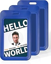 Uniclife Porta Badge Scorrevole Verticale in Plastica Rigida con Finestra Trasparente Custodia Protettiva Blu Portabadge per Ufficio e Scuola Carte d'Identità e Carte di Credito, 3 confezioni
