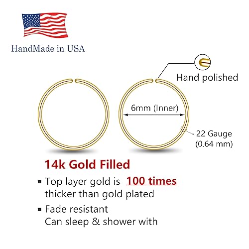 Miniatura 2 de 6mm Cartilage Helix Tragus Nose Small Gold Huggie Hoop Earrings for Women,22 Gauge