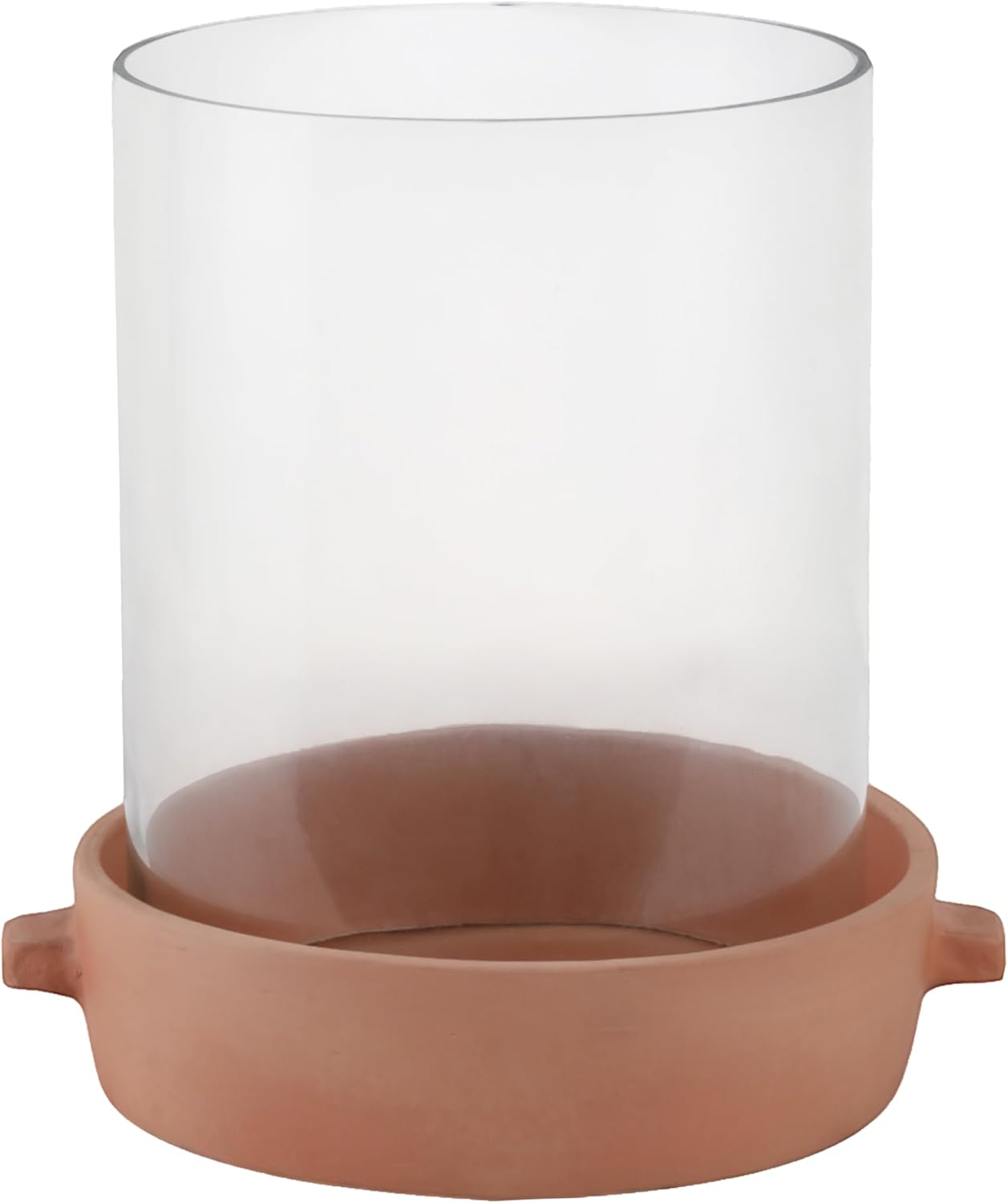 Glass and Terracotta Hurricane Candle Holder – Lanterns for Pillar Candles, Tabletop Or Mantel Display in Living Room Or Dining Room, Minimalist Modern Home Decor Accent – 12", Brown