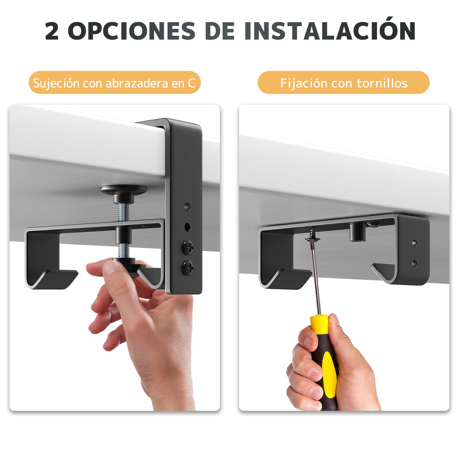 Organizador de Cables para Escritorio Sin Taladro, Cable Management Under Desk 90cm con Fijación a Pinzas/Tornillos, Bandeja de Cable de Tela Estable e Impermeable para Hogar y Oficina, Negro