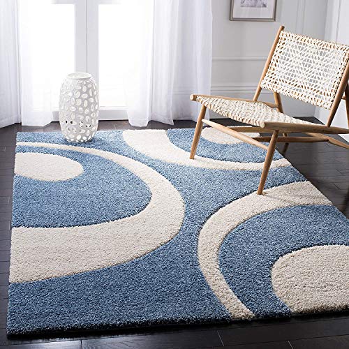 Image of Rainbow Collection Fur Rectangular Rugs And Carpet For Bedroom, Living Room (8X11 Feet, Blue,Ivory)