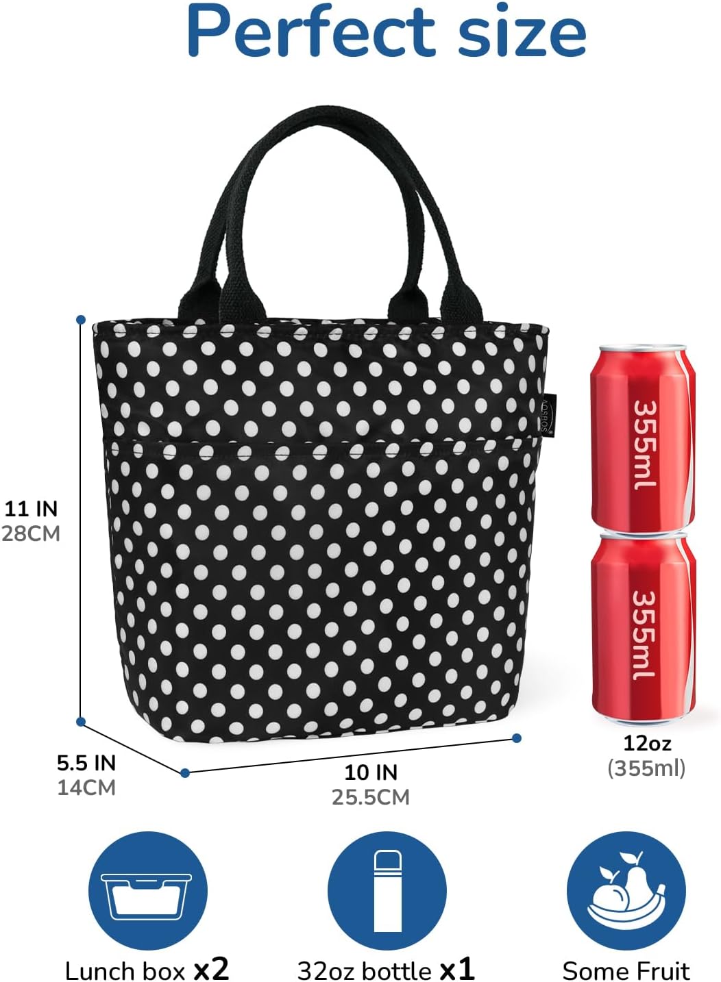 Aosbos Lunch Tote Bag, Insulated Lunch Box for Women, Leakproof Lunch Cooler Purse for Work, Polka Dot - Image 2