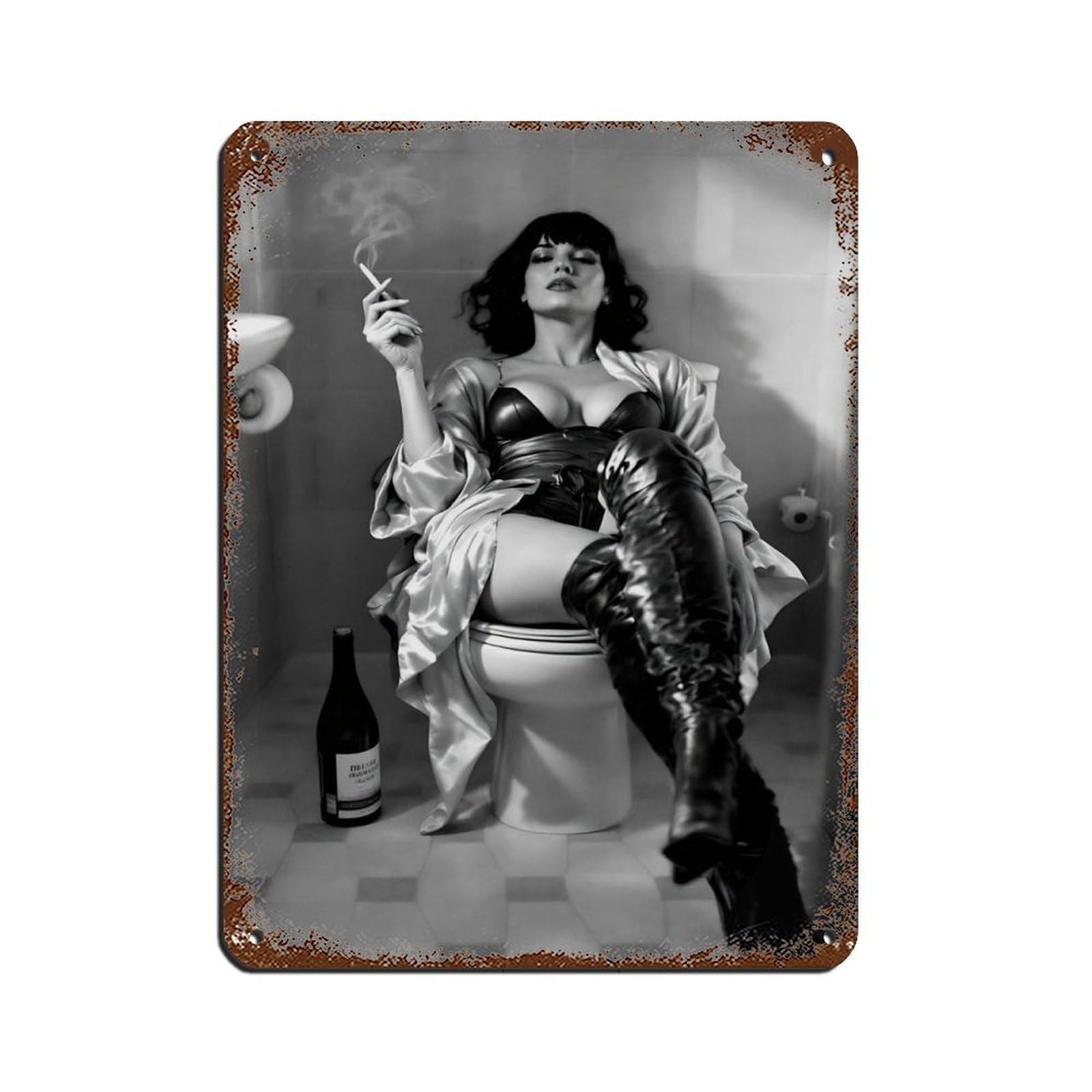 Seductive Smoking Woman Tin Sign Vintage Metal Pub Club Cafe Bar Home Wall Art Decoration Poster Retro 12x16inch(30x40cm)