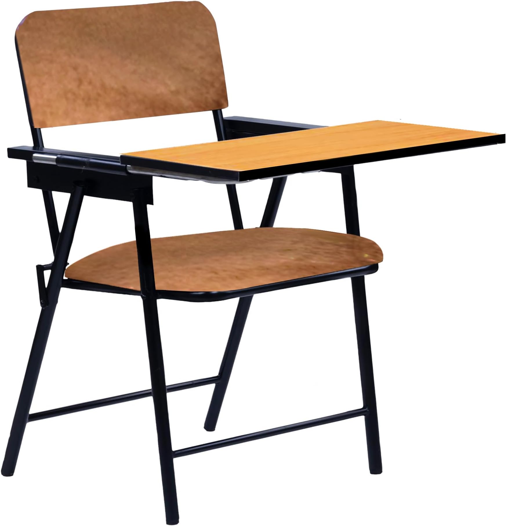 Spacecrafts Folding Cushion Study Chair | Space Saving | Desk Chair | Powder Coated With Cushion | Brown (With Writing Pad) - Mild Steel