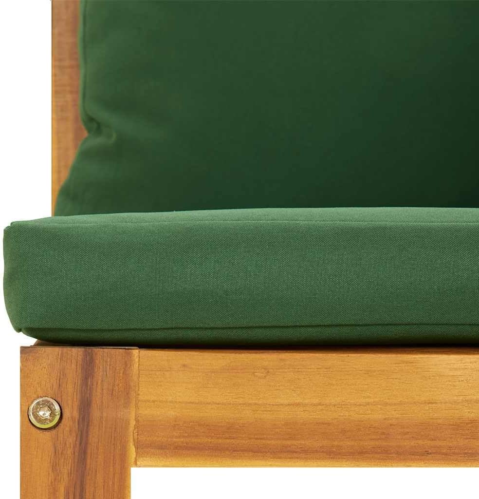 vidaXL Middle Sofa for Patio with Green Cushions - Solid Acacia Wood - Indoor and Outdoor Furniture with Modular Design & Easy Assembly