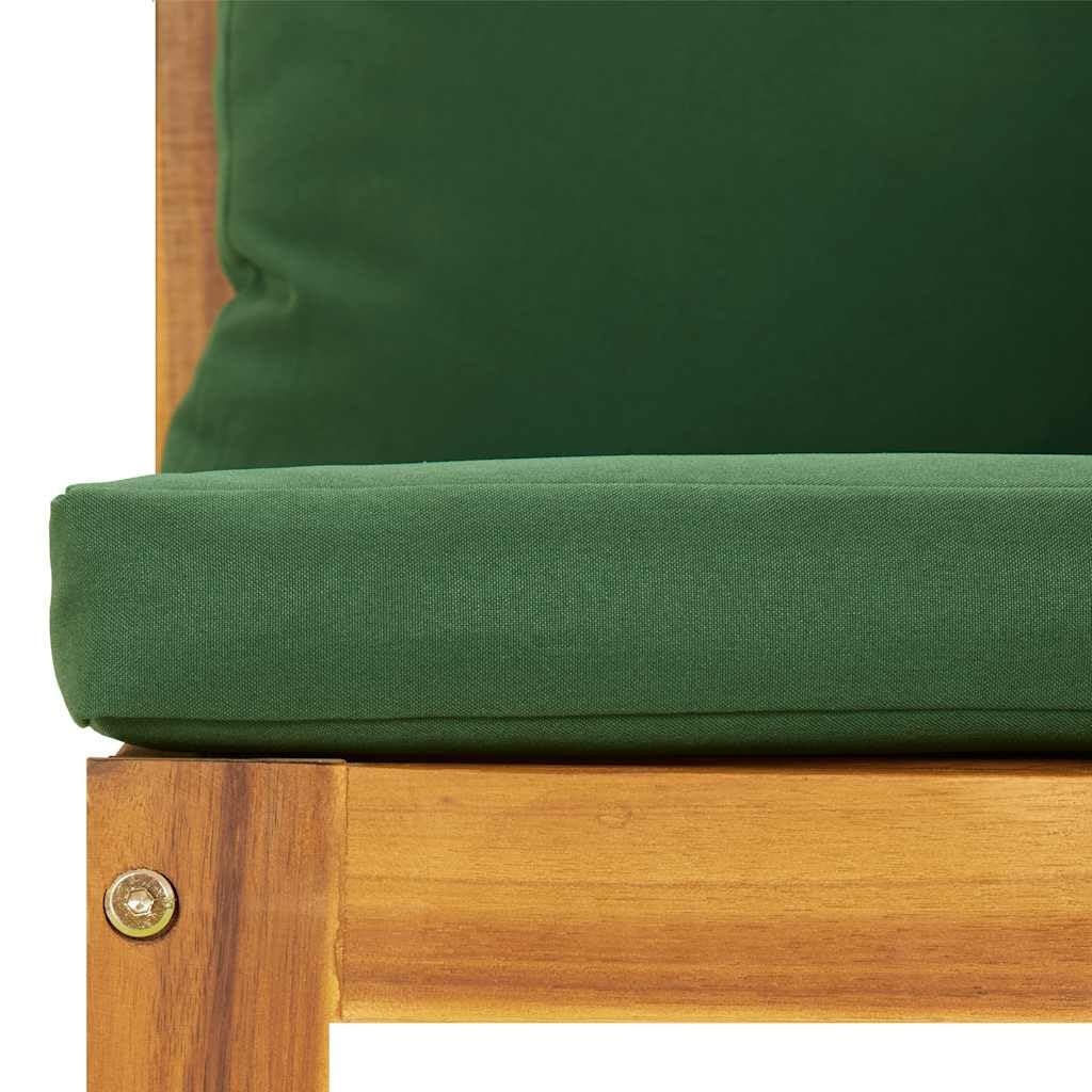 Modułowe sofy narożne, 2 szt., z zielonymi poduszkami, lite drewno akacjowe, wytrzymałe meble ogrodowe, zestaw na taras i balkon, odporne na działanie warunków atmosferycznych