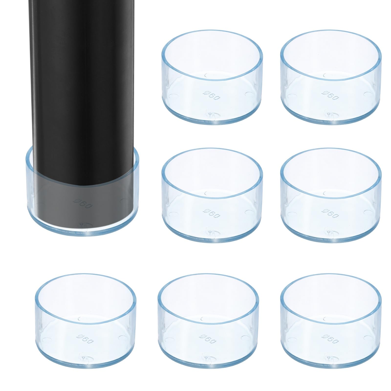 sourcing map 8Pcs Chair Leg Floor Protectors, 2.36 Inch ID Clear Chair Leg Caps, Round Transparent Furniture Foot Covers Non-Slip Anti-Scratch for Floor, Hardwood, Tile Protection