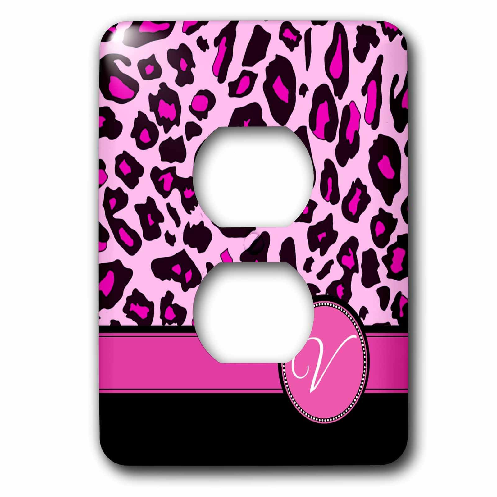 Coque de prise double motif léopard imprimé animal lettre V monogramme rose noir 3drose