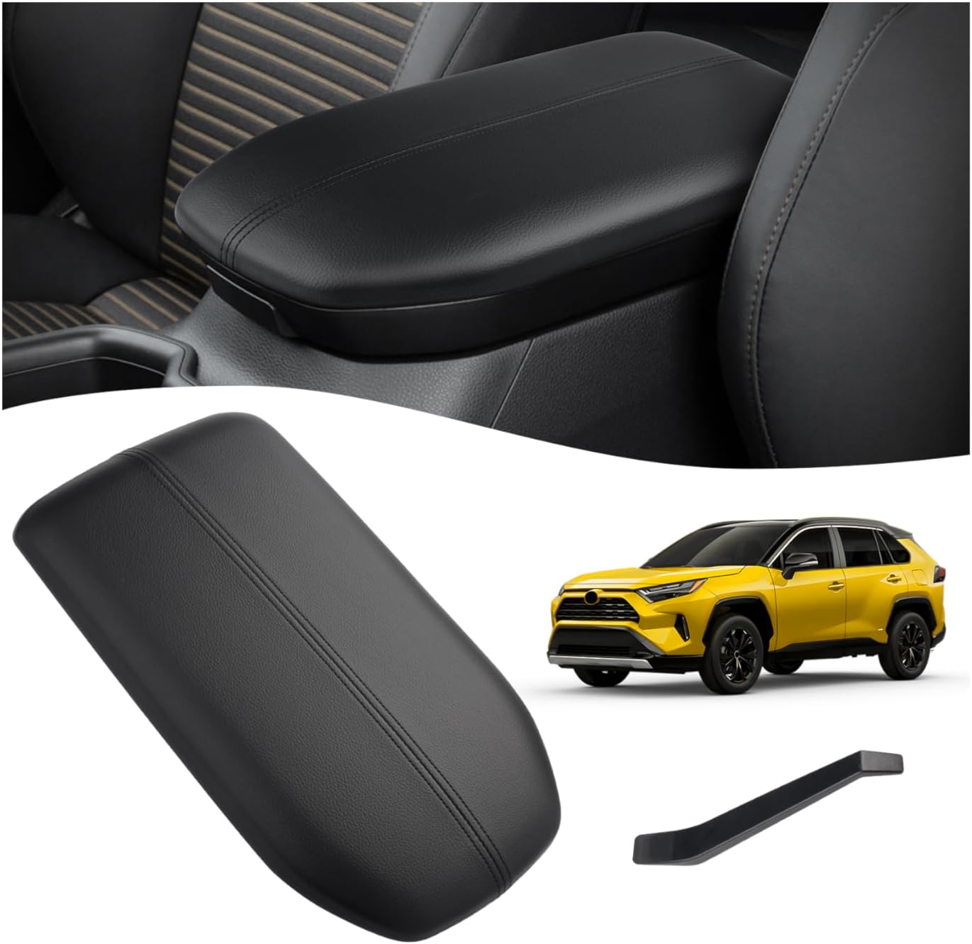 Shademax Center Console Lid Armrest Cover for Toyota RAV4 2019-2023 Arm Rest Storage Lids Seat Box Cover Front Console Armrest Replacement Kit RAV4 Accessiores 58920-42010-C0 PU Leather Black