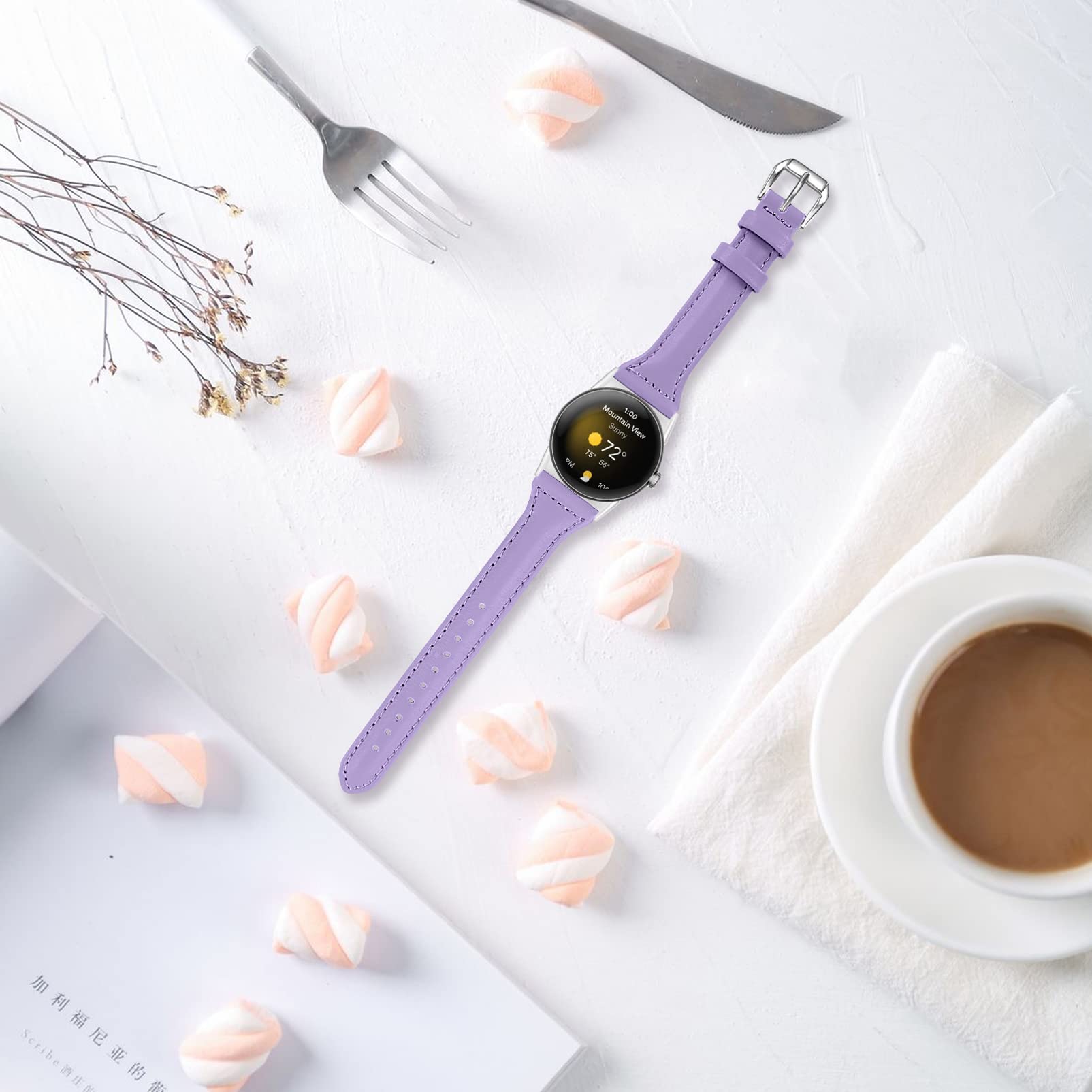 Cinturino sottile in pelle compatibile con Google Pixel Watch, cinturino di ricambio sottile in vera pelle per Google Pixel Watch 2022 (albicocca)