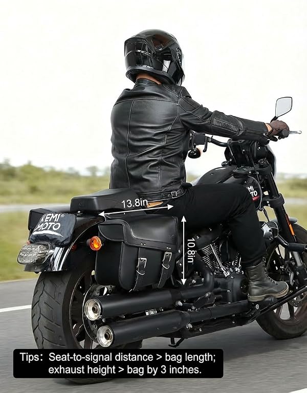 KEMIMOTO Motorcycle Saddlebags, 30L Large Capacity Saddle Bags Motorcycles, PU Leather Motorcycle Luggage Bag for Sportster Softail Dyna V-star Shadow, Universal Motorcycle Accessories, Black by KEMIMOTO - Used condition - Image 2