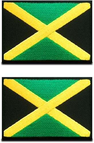 Paquete de 2 parches bordados con bandera de Jamaica, borde negro, uniforme militar nacional, emblema para coser y planchar de 3.5 x 2.5 pulgadas