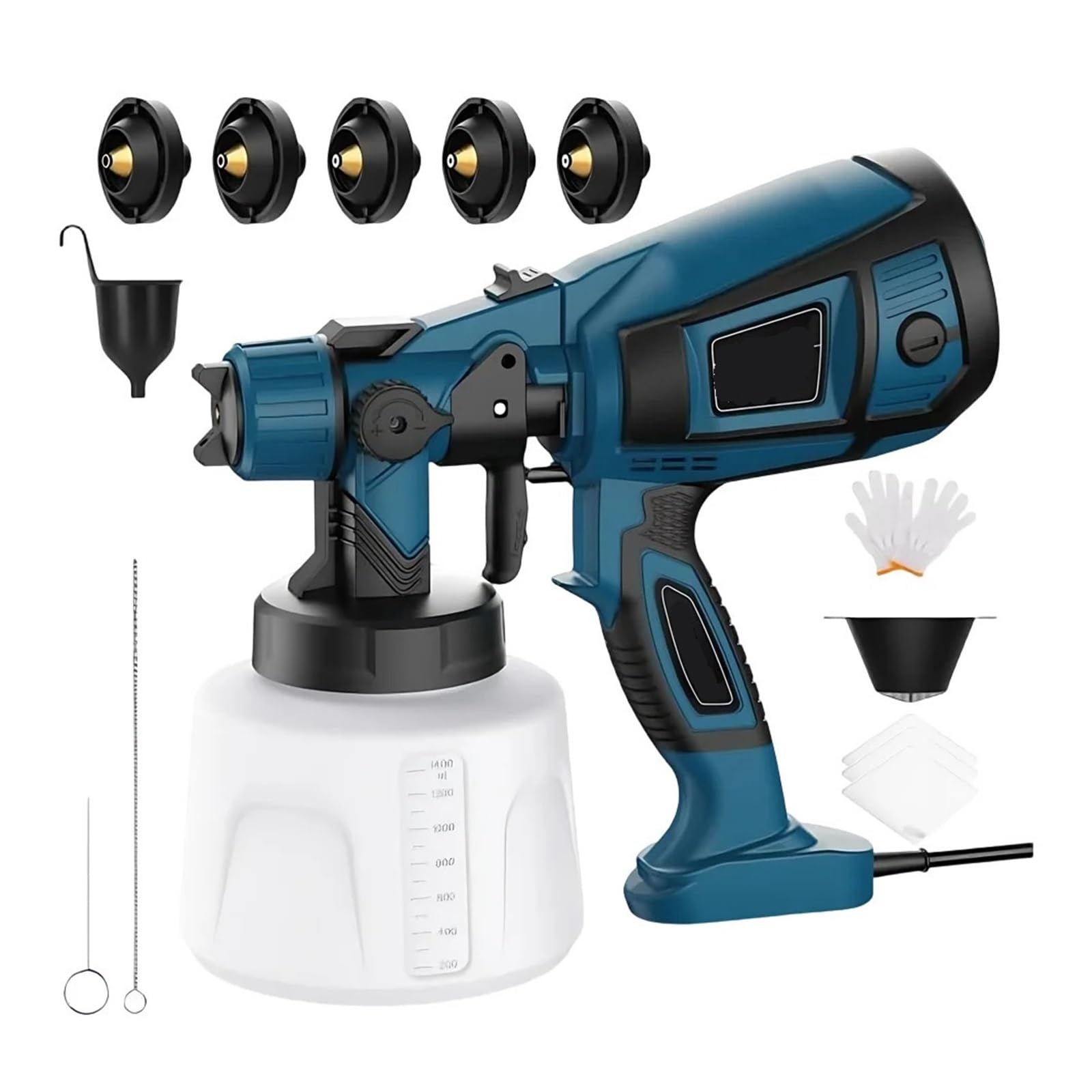 Alta Presión Pistola pulverizadora eléctrica de 1400 ml y 850 W alta potencia for pintar muebles, acero bricolaje en casa, con 5 boquillas