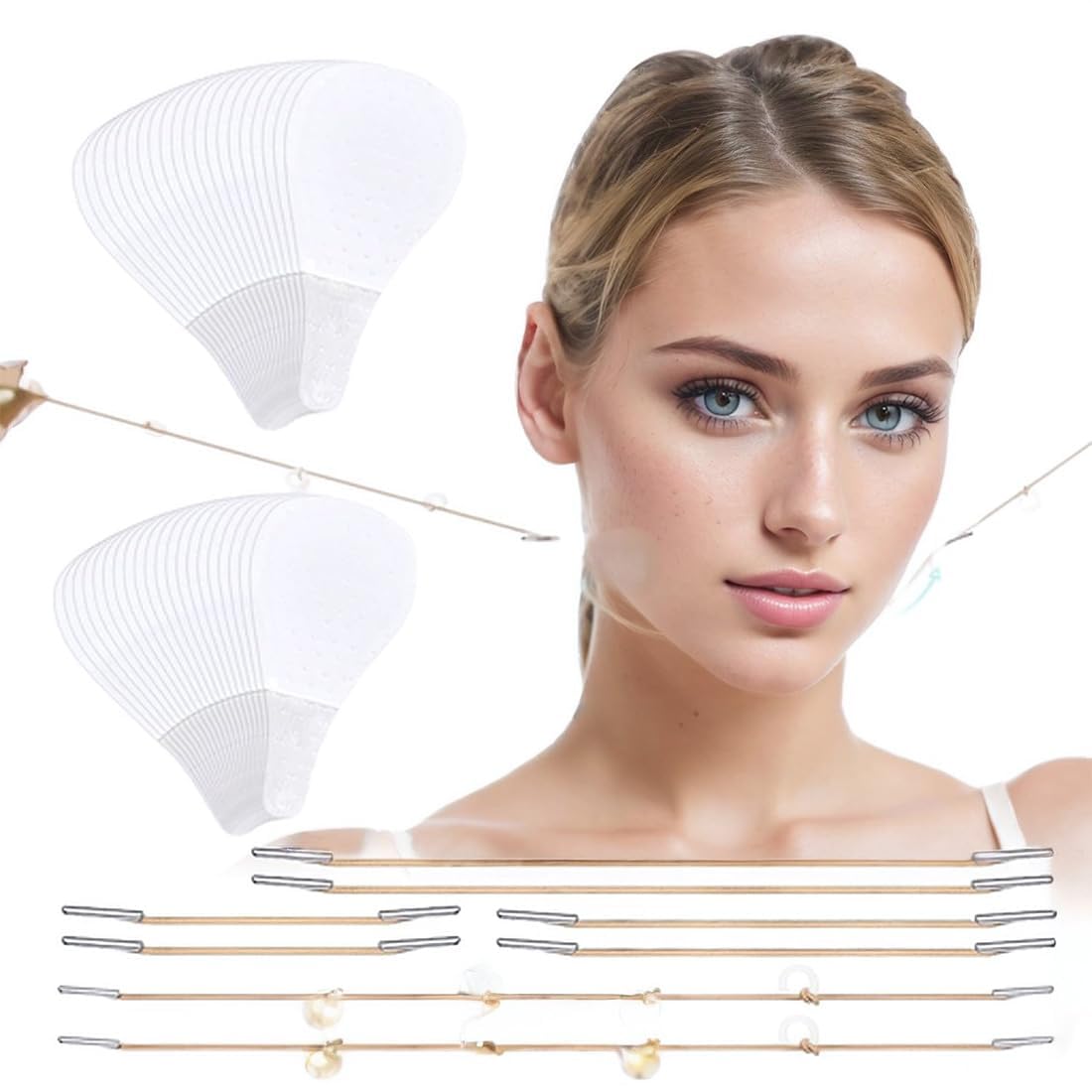 1 set di 20 cerotti + 8 corde di sollevamento, adesivi per lifting istantanei invisibili, nastro per lifting degli occhi, strumenti di bellezza per il lifting del viso