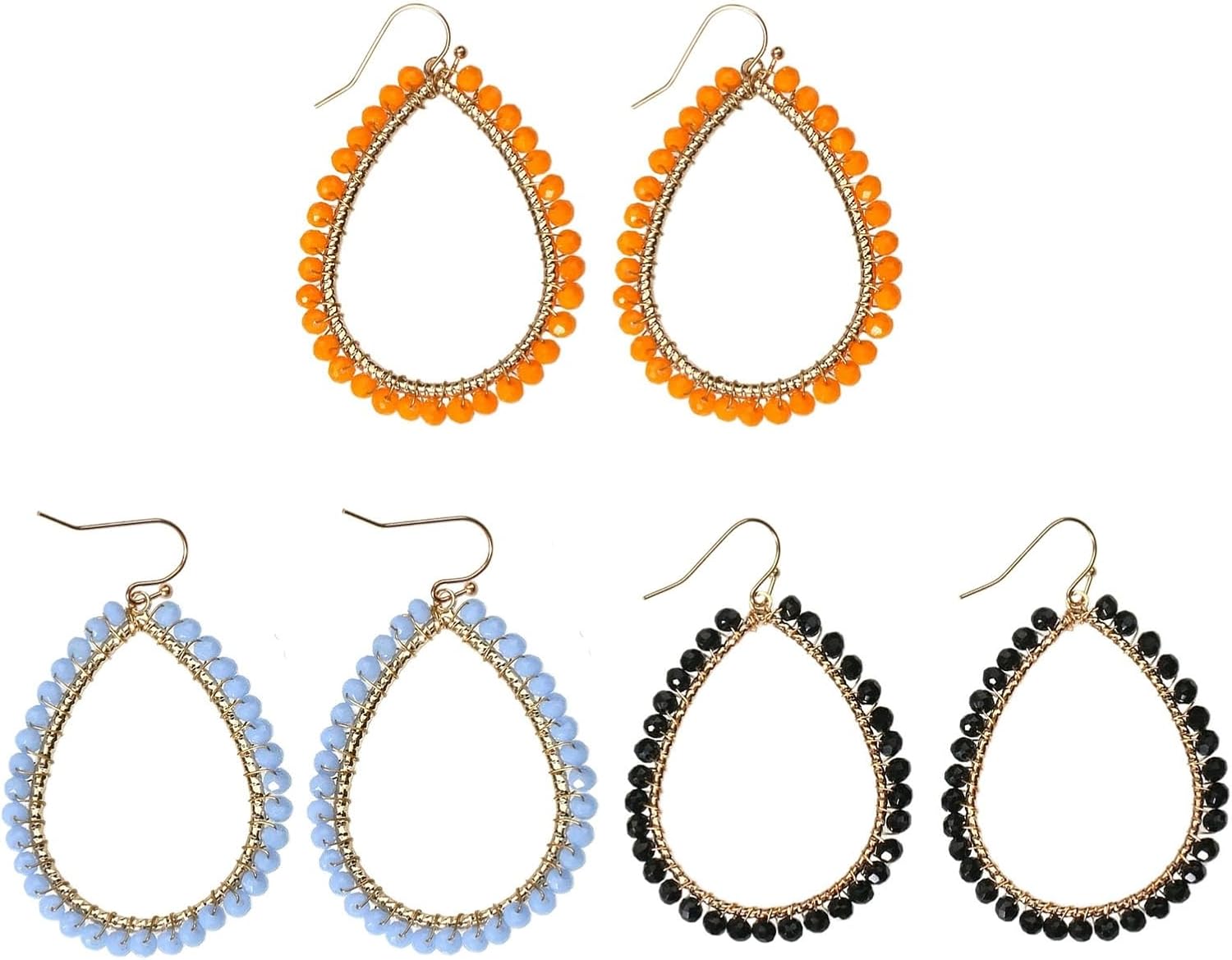 Beaded Teardrop Drop Dangle Earrings Bohemian Boho for Women Jewelry Summer Beach Holiday Lightweight Gold Wire Wrapped Beads Earrings