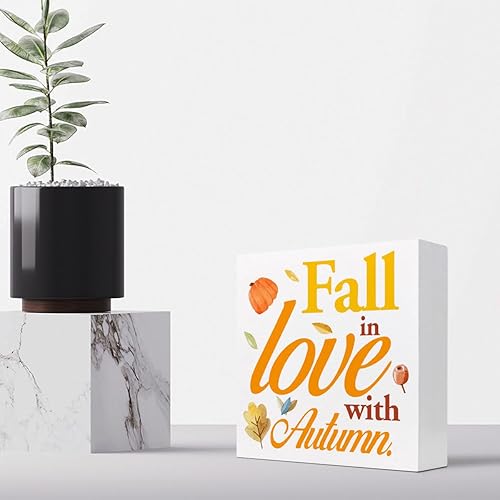 Miniatura 47 de Decoración de escritorio de otoño, Groovy Gobble Gobble Fall Thanksgiving Wood Block Sign Decoración de escritorio, caja de madera rústica de