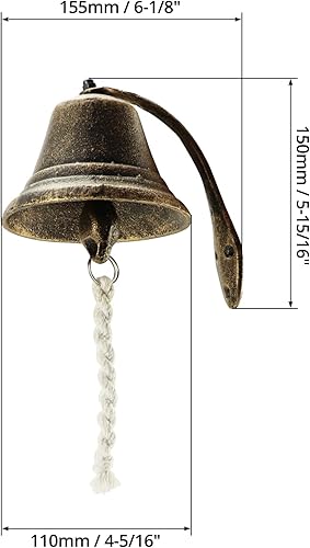 Miniatura 6 de QWORK Timbre vintage de hierro fundido, campana de cena, campana colgante de cobre rojo, campana de estilo retro para exteriores